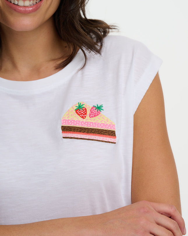 Chrissy Relaxed Tank T-Shirt - White, Cake