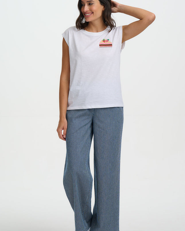 Chrissy Relaxed Tank T-Shirt - White, Cake