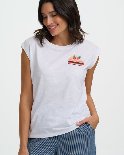 Chrissy Relaxed Tank T-Shirt - White, Cake