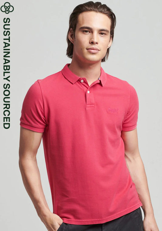 Superdry Vintage Destroyed Polo Shirt - Raspberry Pink