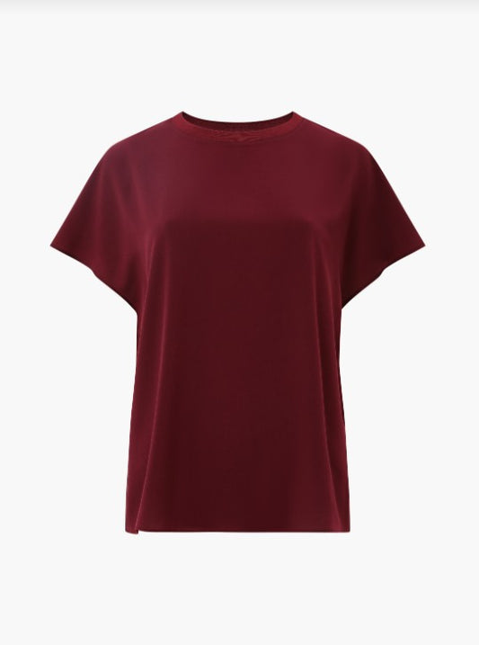 Crepe Light Crew Neck Top - Bordeaux Red