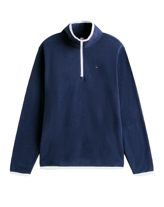 Tommy Jeans Mens Fleece Regular Flag Polar Quarter Zip - Dark Night Navy