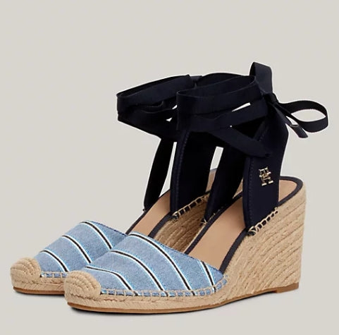 Tommy Hilfiger Shirting Trim Tie Wedge Espadrilles