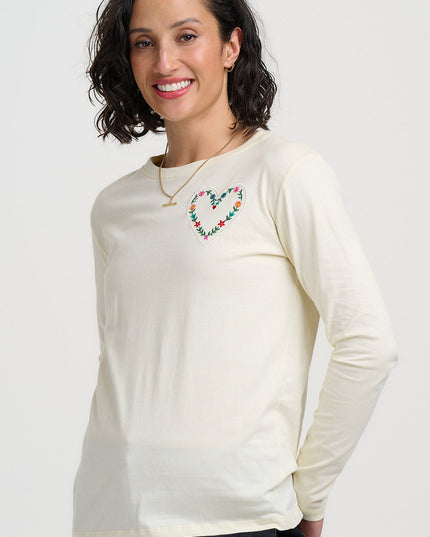 Brunswick Jersey Top - Off White, Heart Flower
