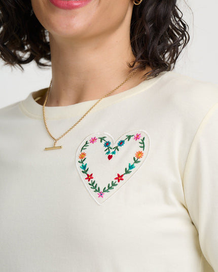 Brunswick Jersey Top - Off White, Heart Flower