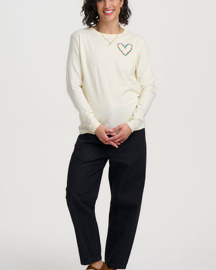 Brunswick Jersey Top - Off White, Heart Flower