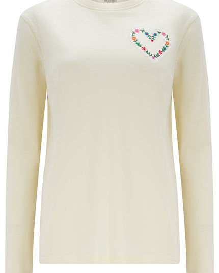 Brunswick Jersey Top - Off White, Heart Flower