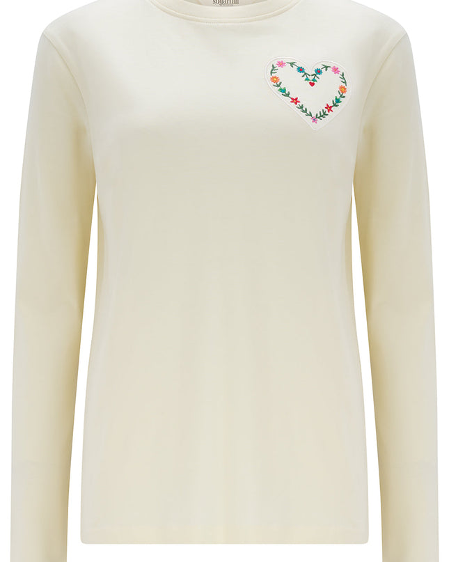 Brunswick Jersey Top - Off White, Heart Flower