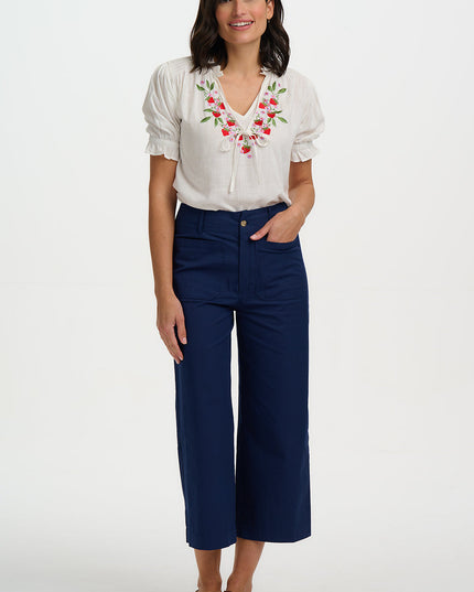 Angelique Shirred Top - Off White, Wild Strawberry