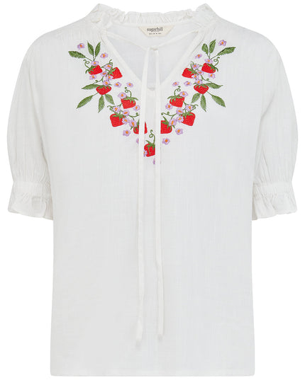Angelique Shirred Top - Off White, Wild Strawberry