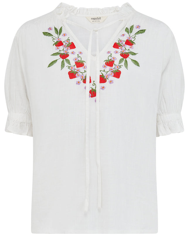 Angelique Shirred Top - Off White, Wild Strawberry