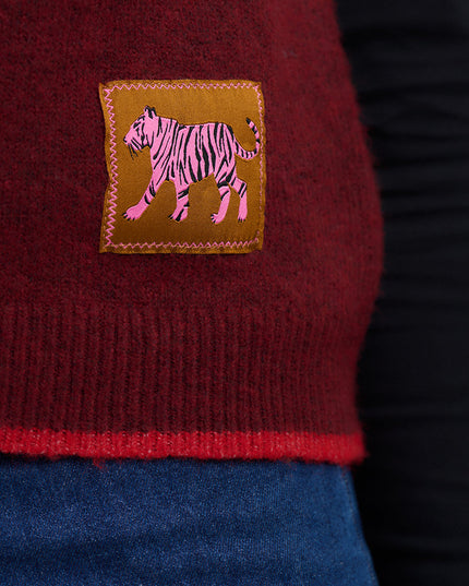 Amber Knit Vest - Burgundy, Red Trim