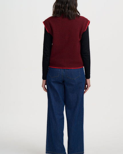 Amber Knit Vest - Burgundy, Red Trim