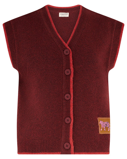 Amber Knit Vest - Burgundy, Red Trim