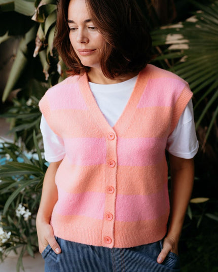 Amber Knit Vest - Peach/Pink, Pastel Stripe