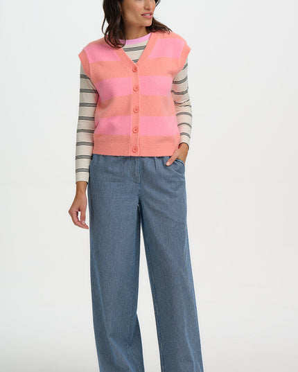 Amber Knit Vest - Peach/Pink, Pastel Stripe