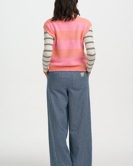 Amber Knit Vest - Peach/Pink, Pastel Stripe