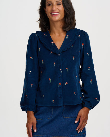 Bea Cord Blouse - Teal, Ditsy Floral