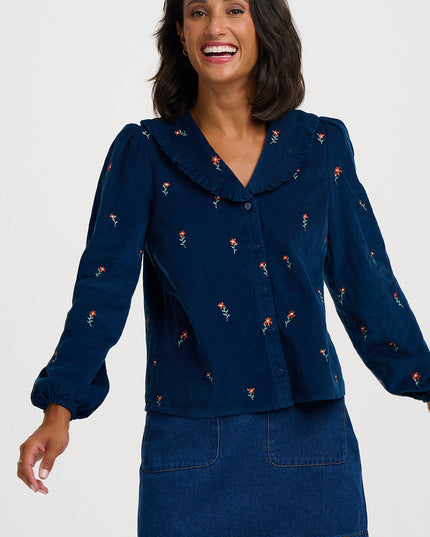 Bea Cord Blouse - Teal, Ditsy Floral