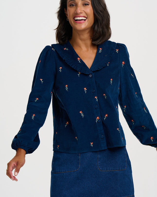 Bea Cord Blouse - Teal, Ditsy Floral