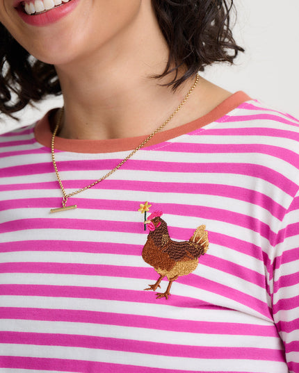 Brunswick Jersey Top - Off White/Magenta, Chicken Flower