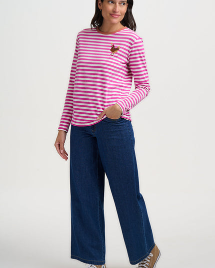 Brunswick Jersey Top - Off White/Magenta, Chicken Flower