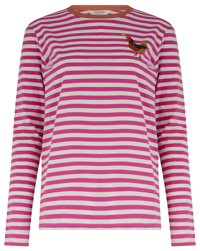 Brunswick Jersey Top - Off White/Magenta, Chicken Flower