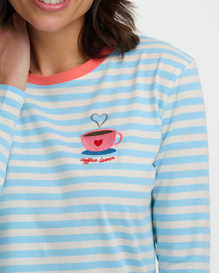 Brunswick Jersey Top - Off White/Blue, Coffee Cup