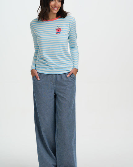 Brunswick Jersey Top - Off White/Blue, Coffee Cup