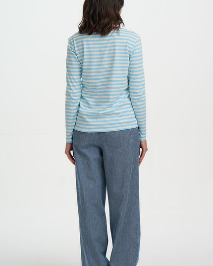 Brunswick Jersey Top - Off White/Blue, Coffee Cup