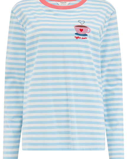 Brunswick Jersey Top - Off White/Blue, Coffee Cup