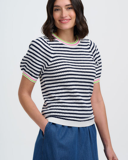 Coraline Knit Top - Off White/Navy, Nautical Stripe