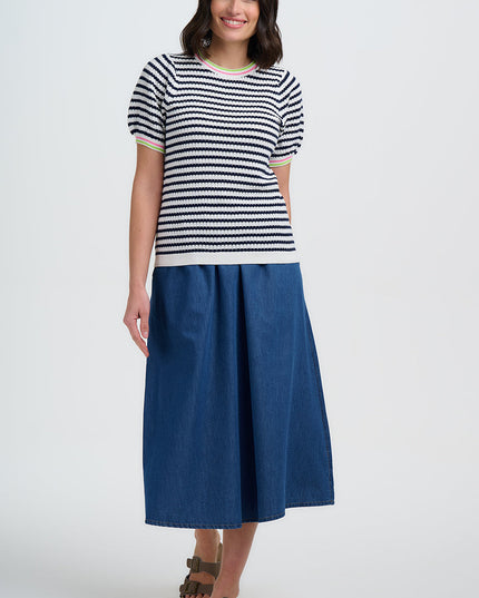 Coraline Knit Top - Off White/Navy, Nautical Stripe