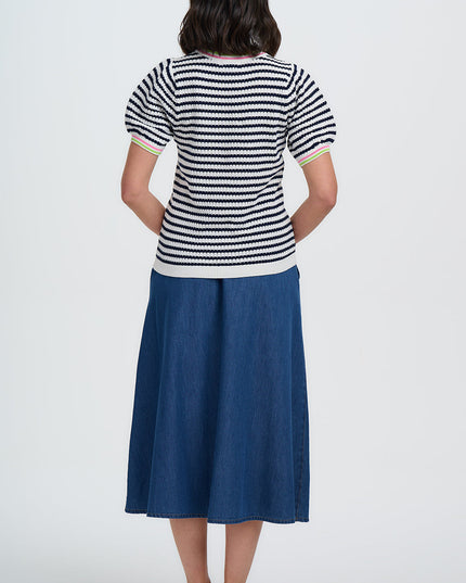 Coraline Knit Top - Off White/Navy, Nautical Stripe