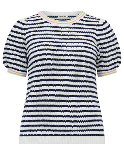 Coraline Knit Top - Off White/Navy, Nautical Stripe