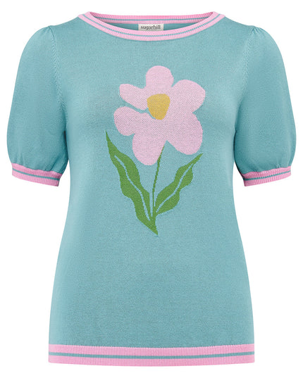 Dominique Knit Top - Green, Art Flower