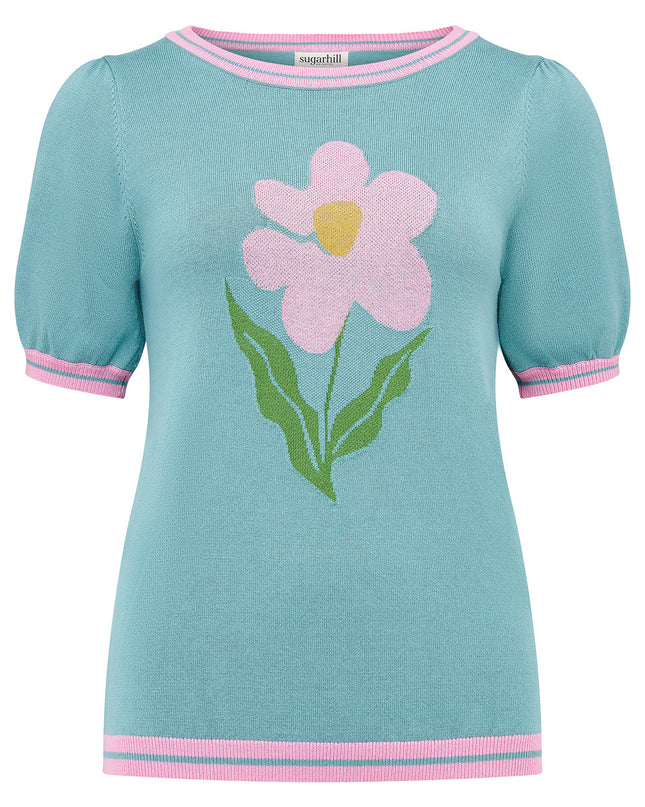 Dominique Knit Top - Green, Art Flower