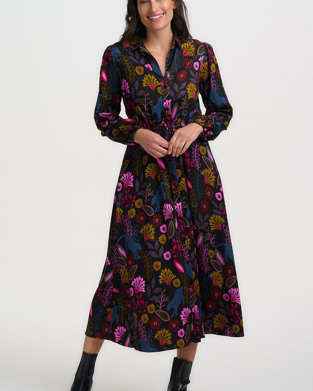 Dottie Maxi Shirt Dress - Black, Jungle Panther