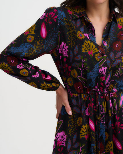 Dottie Maxi Shirt Dress - Black, Jungle Panther