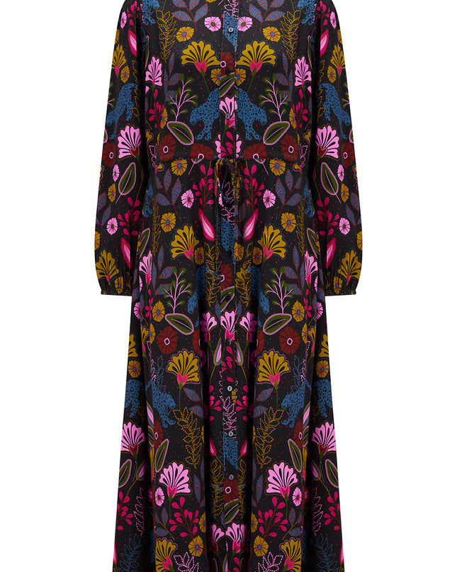 Dottie Maxi Shirt Dress - Black, Jungle Panther