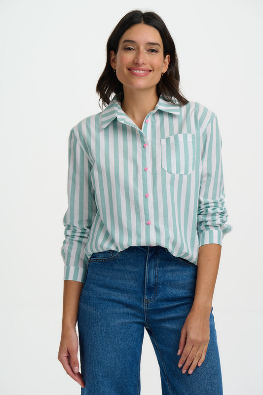 Finley Shirt - Off White/Green, Stripe