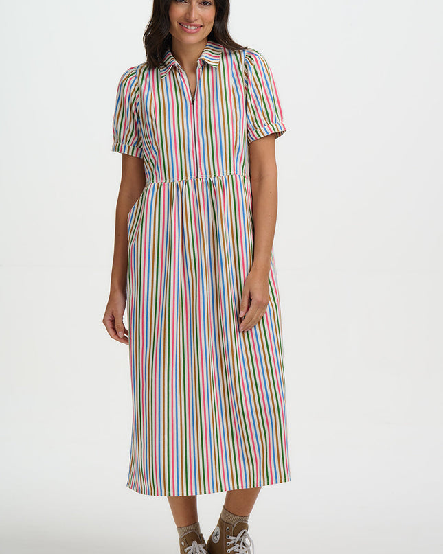 Gillian Midi Smock Dress - Multi, Colourful Canvas Stripe