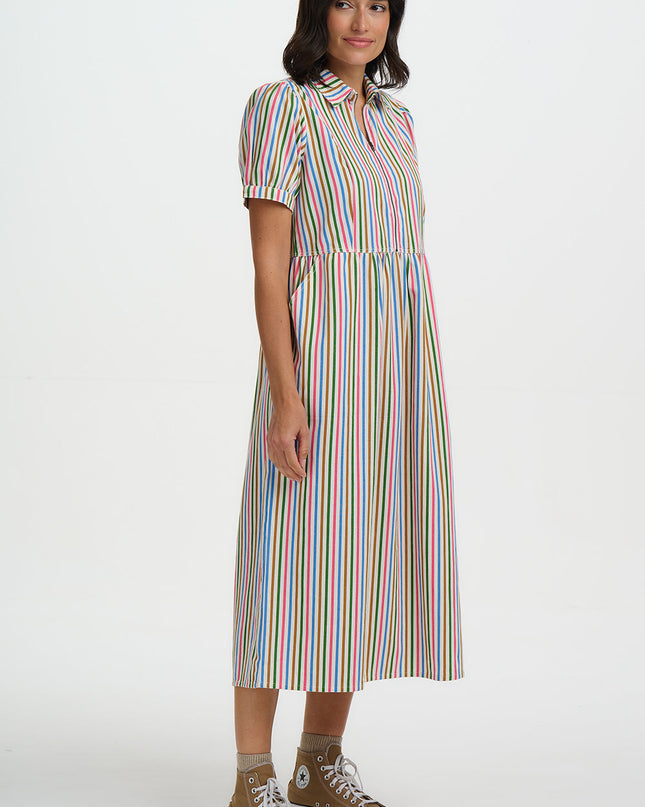 Gillian Midi Smock Dress - Multi, Colourful Canvas Stripe