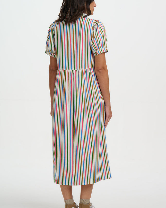 Gillian Midi Smock Dress - Multi, Colourful Canvas Stripe