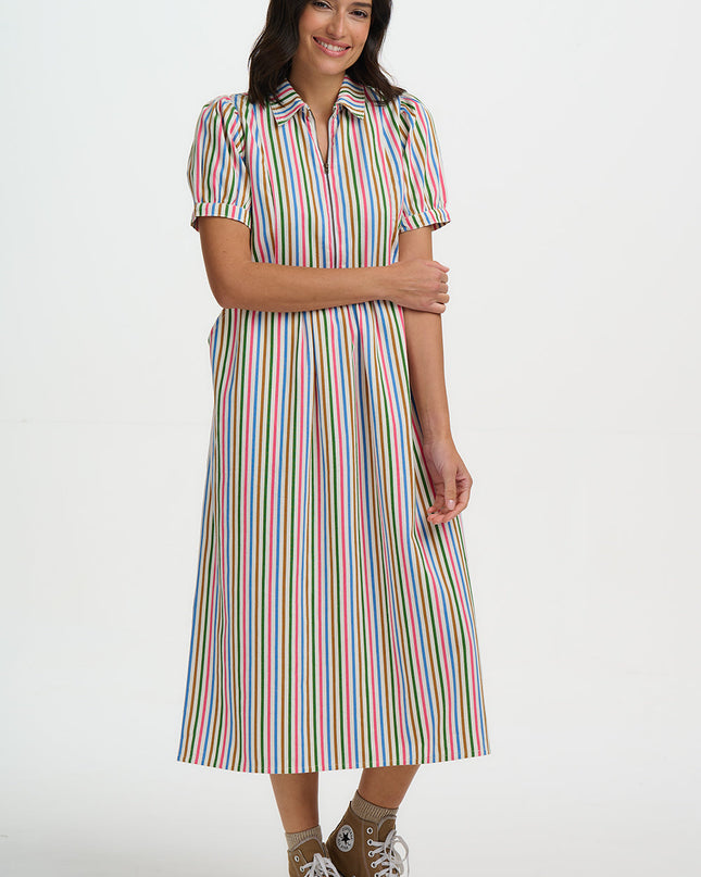 Gillian Midi Smock Dress - Multi, Colourful Canvas Stripe