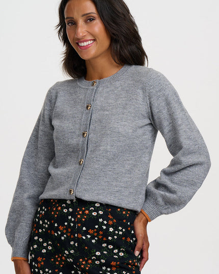 Glenda Cardigan - Grey Marl, Gold Hearts