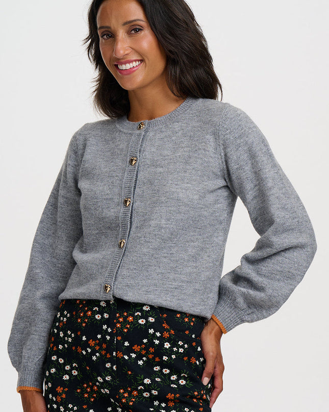 Glenda Cardigan - Grey Marl, Gold Hearts