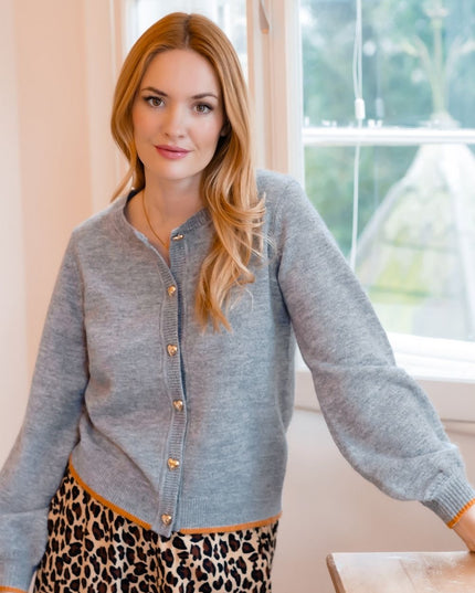 Glenda Cardigan - Grey Marl, Gold Hearts