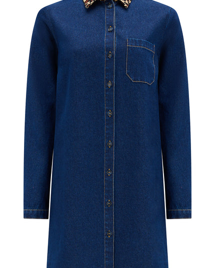 Ilsa Mini Shirt Dress - Indigo Denim Leopard Collar