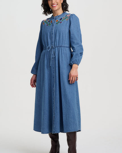 Ivana Midi Shirt Dress - Mid Blue, Autumn Floral